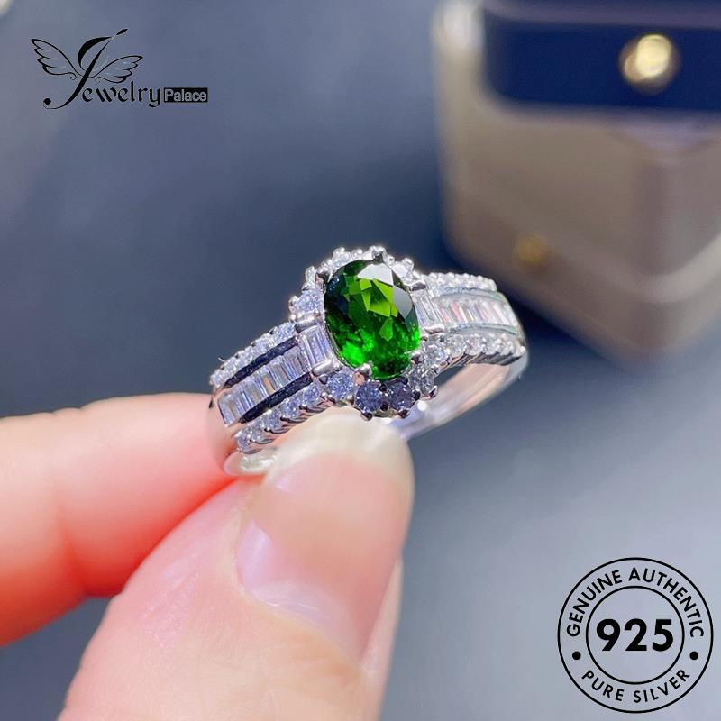 JEWELRYPALACE korea Perhiasan Murni Silver Oval Silver Perak Kawin Aksesori Nikah Original Asli Cincin Sterling Wanita Simple Emerald 925 R2414