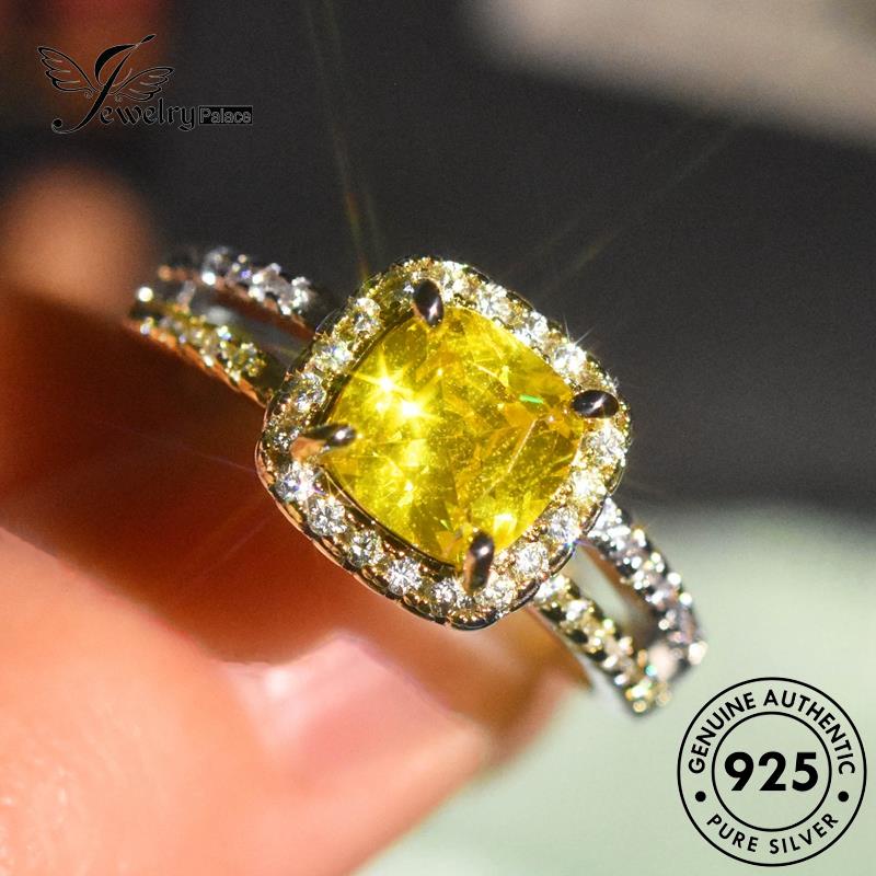 JEWELRYPALACE Nikah Asli Temperament Original Kawin 925 Cincin Perhiasan Citrine Wanita Perak Silver Sterling Aksesori korea Murni Silver Square R2487