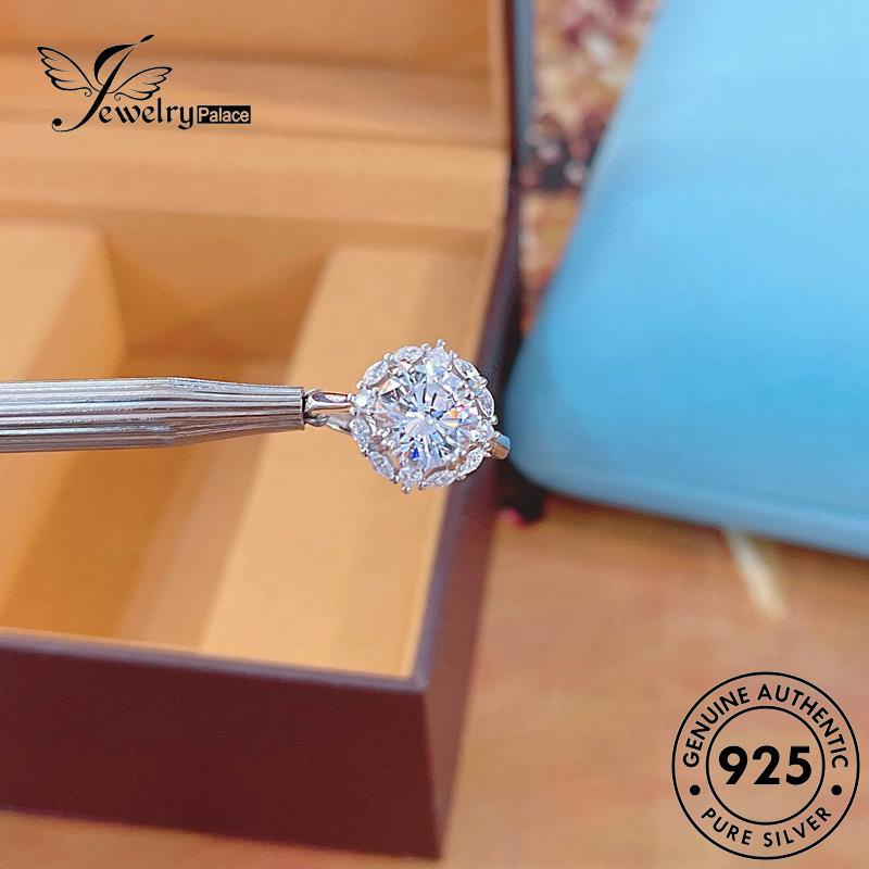 JEWELRYPALACE korea Murni Sterling Silver Original Asli Moissanite Silver Diamond Perhiasan Aksesori Wanita Kawin Cincin Nikah 925 Simple Shiny Perak And R2493