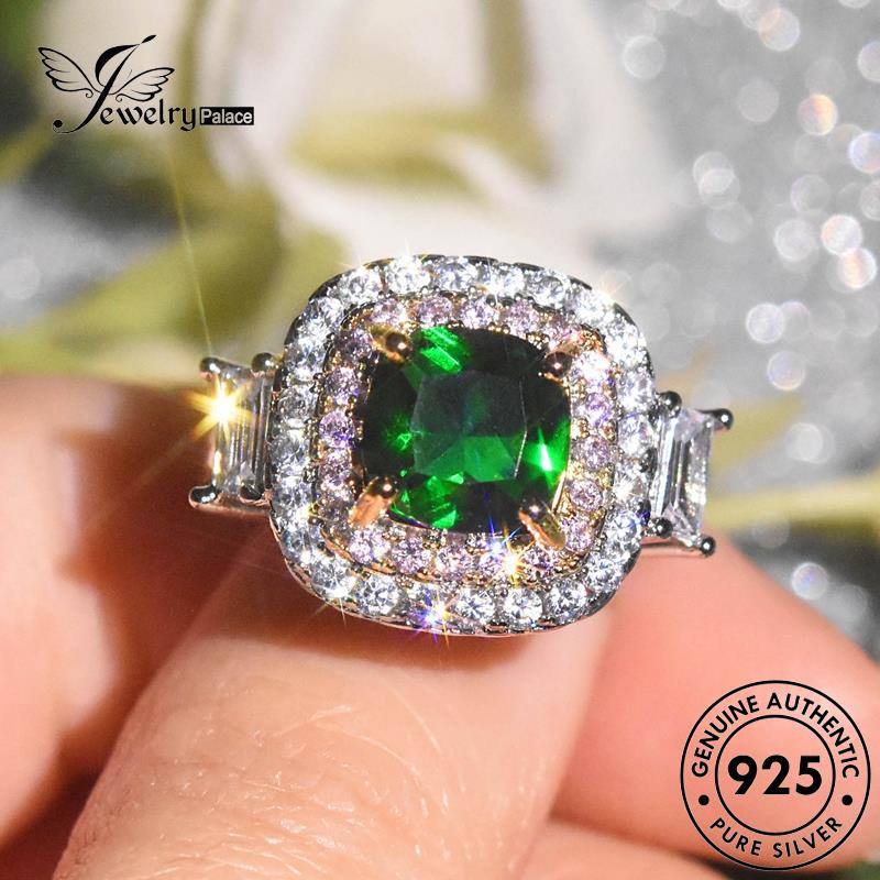 JEWELRYPALACE Luxury 925 Aksesori Silver Murni Cincin korea Wanita Nikah Emerald Kawin Square Original Perhiasan Perak Silver Sterling Asli R2495