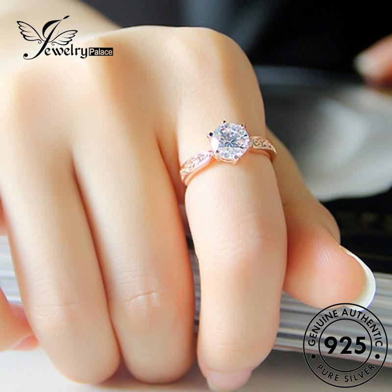 JEWELRYPALACE Kawin Perhiasan Asli Gold Cincin Silver Silver Sterling Nikah 925 Perak Diamond Original Wanita Six Moissanite Aksesori Claw korea Murni Classic R2457