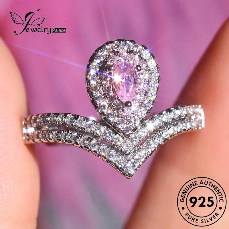 JEWELRYPALACE Fashion Aksesori Pink Nikah Kawin Wanita Cincin Drop Crystal Murni Asli Perak Silver Shape korea Sterling Perhiasan 925 Silver Diamond Original R2526