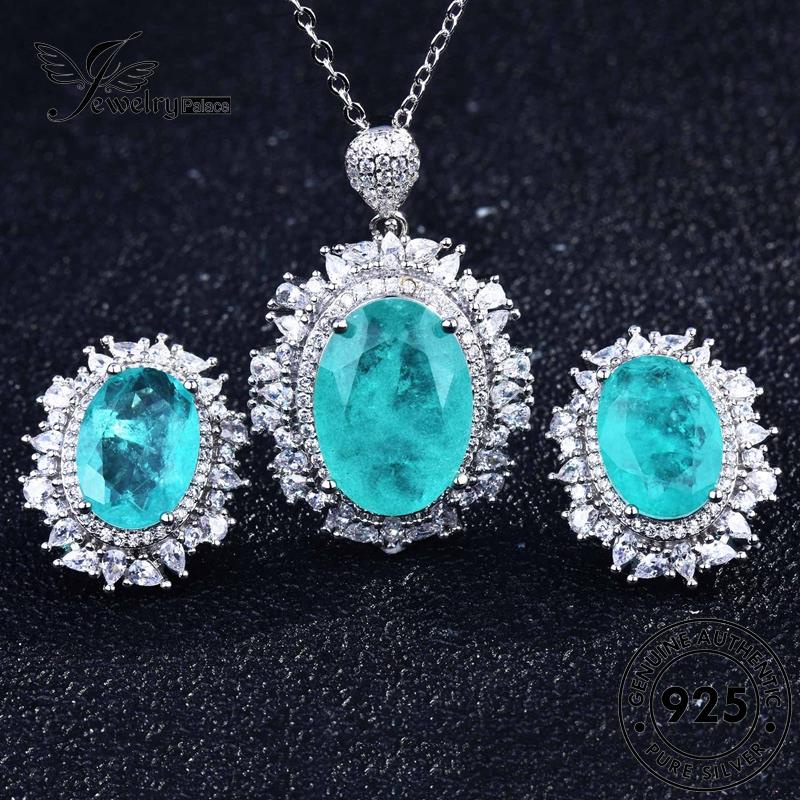 Jewelrypalace Telur Wanita Simple Aquamarine Original Set Perak925 Bentuk Kalung S94