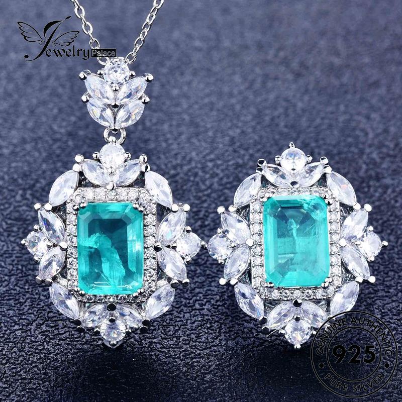 Jewelrypalace Set Asli High-End Kalung Pola925 Aquamarine Wanita Perak S152