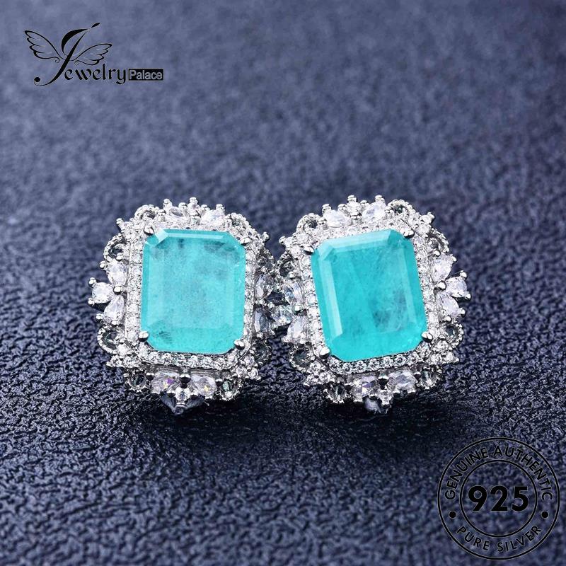 Jewelrypalace Kalung Perak Asli925 Set Kreatif Wanita Berlian Kotak Aquamarine S157