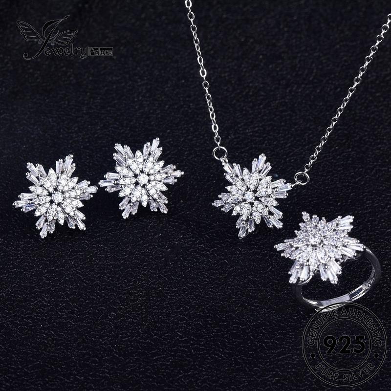 Jewelrypalace Asli Moissanite Wanita Perak Kalung Set Snowflake Berlian Fashion925 S160