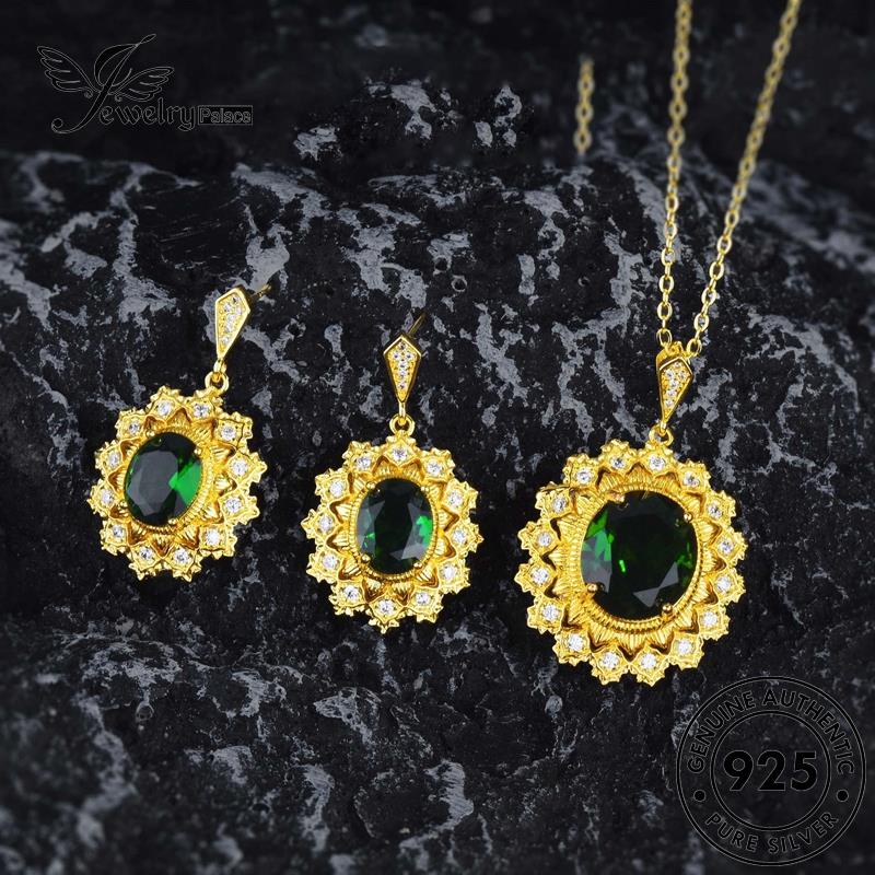 Jewelrypalace Asli925 Set Perak Wanita Motif Zamrud Kreatif Kalung S199