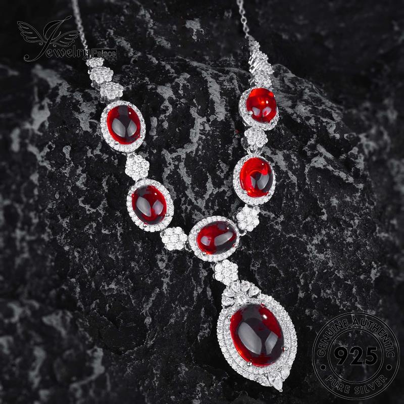 Jewelrypalace Exquisite Ruby925Bentuk Wanita Perak Telur Asli Kalung Set S201