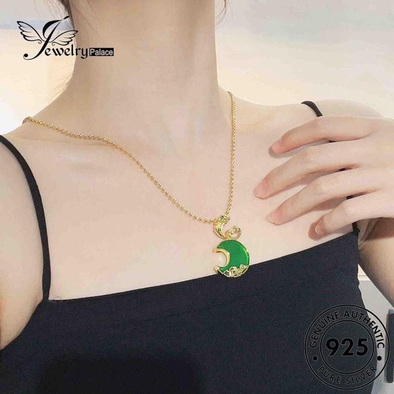 Jewelrypalace Set Asli Emerald Fashion925 Wanita Bulan Kalung Perak S229