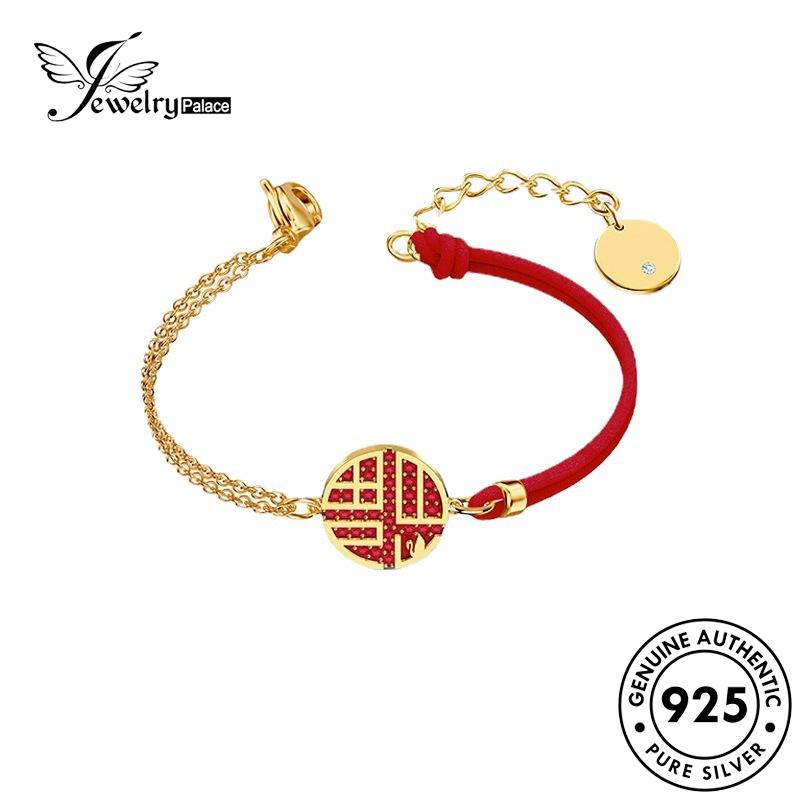 Jewelrypalace Original Set Tali925 Retro Wanita Kalung Merah Perak S233