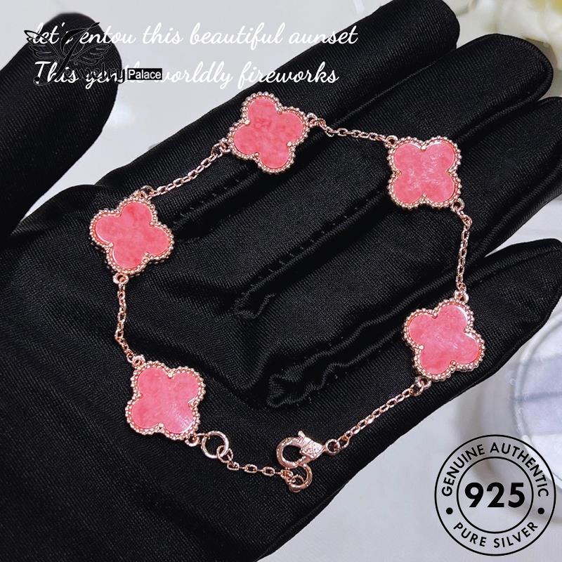 Jewelrypalace925 Emas Kristal Silver Pink Clover Lucu Wanita Berlian Set Asli Kalung Empat Daun S242