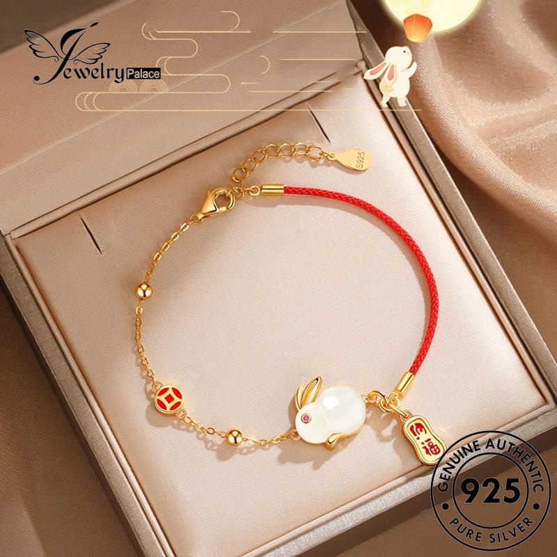 Jewelrypalace String Jade Red Rabbit 925set Wanita Asli Kalung Perak S210