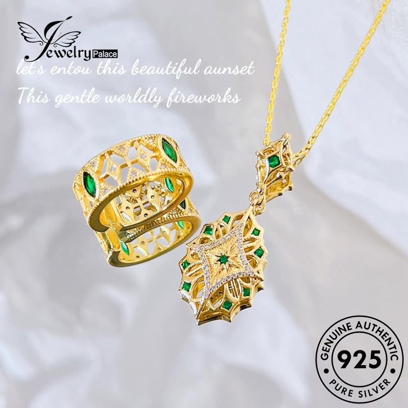 Jewelrypalace Emerald Vintage Emas Wanita Asli Kalung Perak925 Set S278