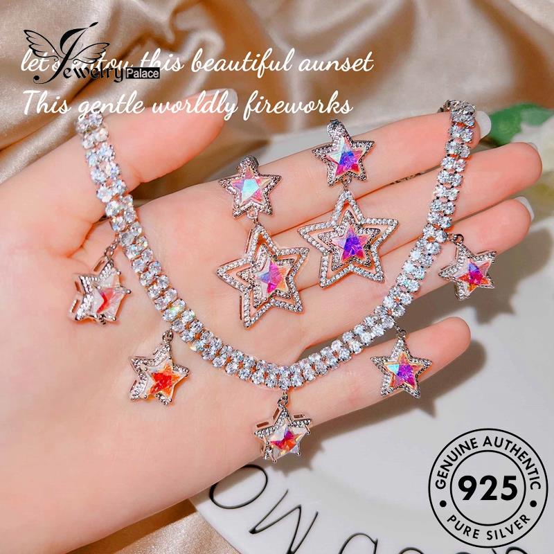 Jewelrypalace Perak Asli925 Kalung Berlian Wanita Set Bintang Pink Manis Kristal S283