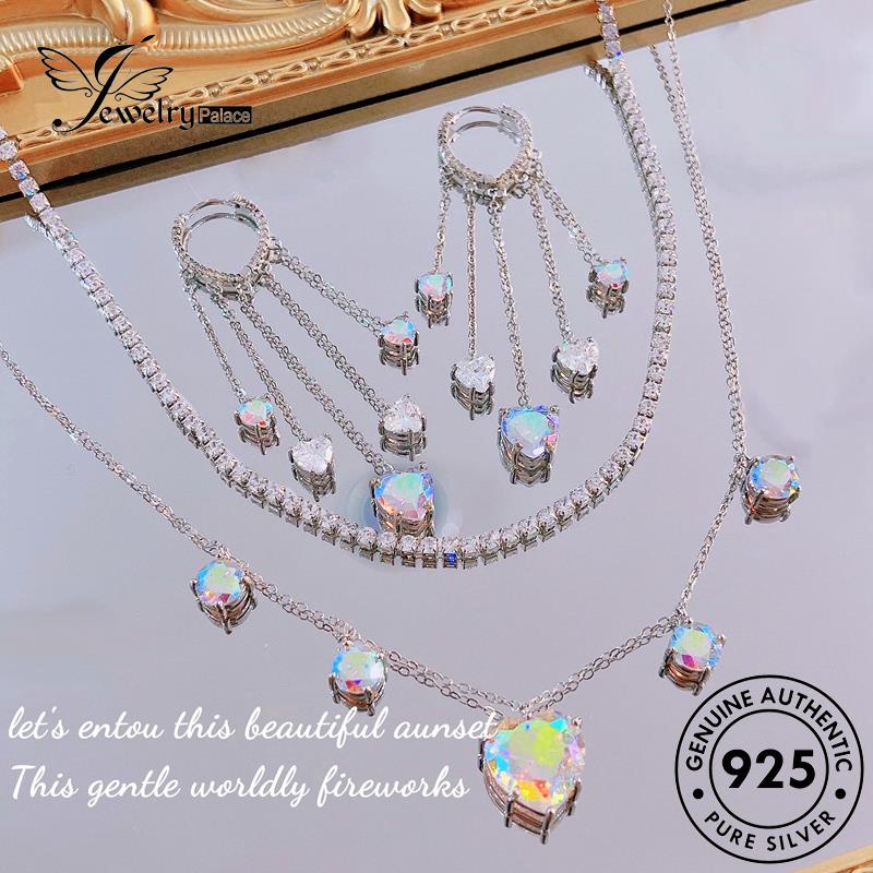 Jewelrypalace Wanita Moonstone Jumbai Fashion Kalung925 Set Asli Perak S285