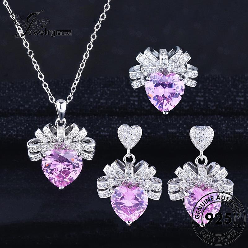 Jewelrypalace Kalung Berlian Wanita Silver Pink Set Asli Kristal925Kreativitas S289