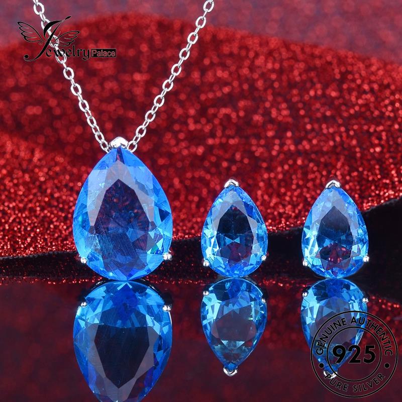 Jewelrypalace Perak Asli Fashion Kalung Set Drop925 Safir Wanita S299