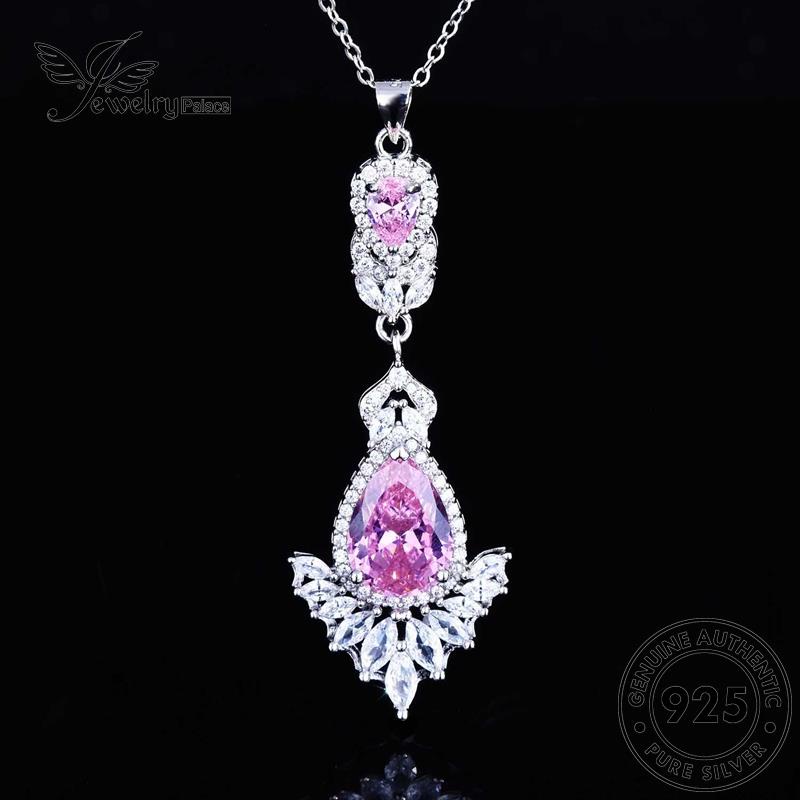 Perhiasantempat Set Wanita925Kalung Mewah Perak Berlian Asli Pink Kristal S314