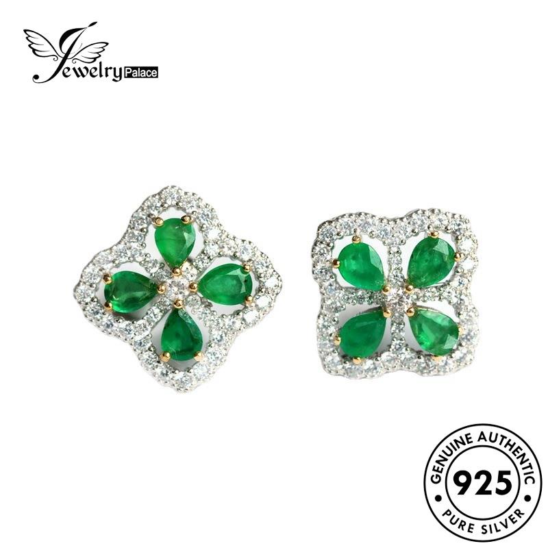 Jewelrypalace Emerald Original Wanita Clover Set Kalung Perak Fashion925 S316