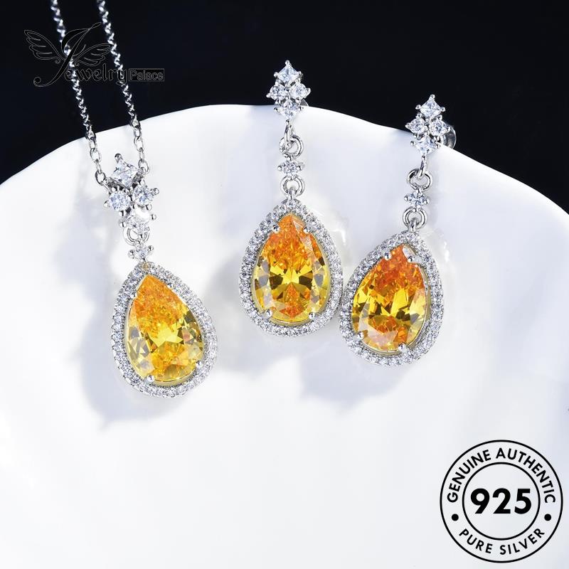 Jewelrypalace Tetesan Air Asli Temperamen Kalung925 Wanita Perak Set Citrine S345