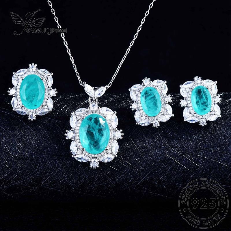Tempat Perhiasan925 Kalung Set Mewah Wanita Silver Aquamarine Asli S398