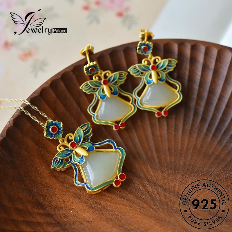 Perhiasantempat Set Perak Wanita925Asli Kupu Giok Kalung Retro S382