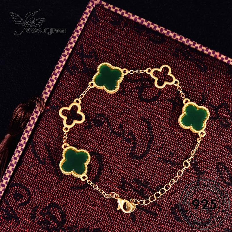 Perhiasantempat Wanita Kalung Clover925 Perak Vintage Emerald Asli Set S384