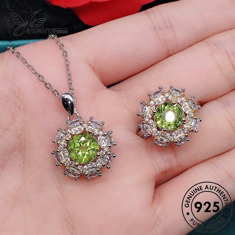 Jewelrypalace Olive Emerald Wanita Bentuk Kalung Set Asli925 Perak S391