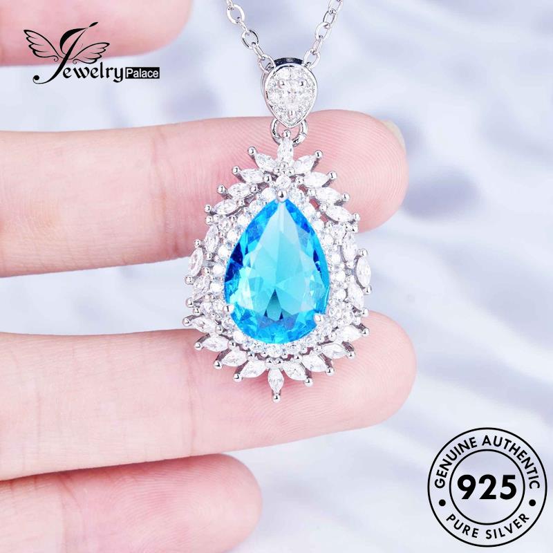 Jewelrypalace Fashion Perak Drop Set Safir Wanita Kalung925 Asli S394