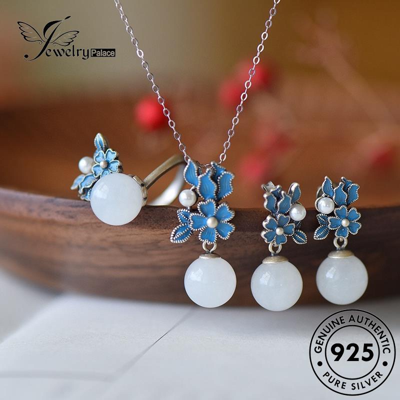 Jewelrypalace Flowers Jade925 Kalung Perak Wanita Set Asli S436