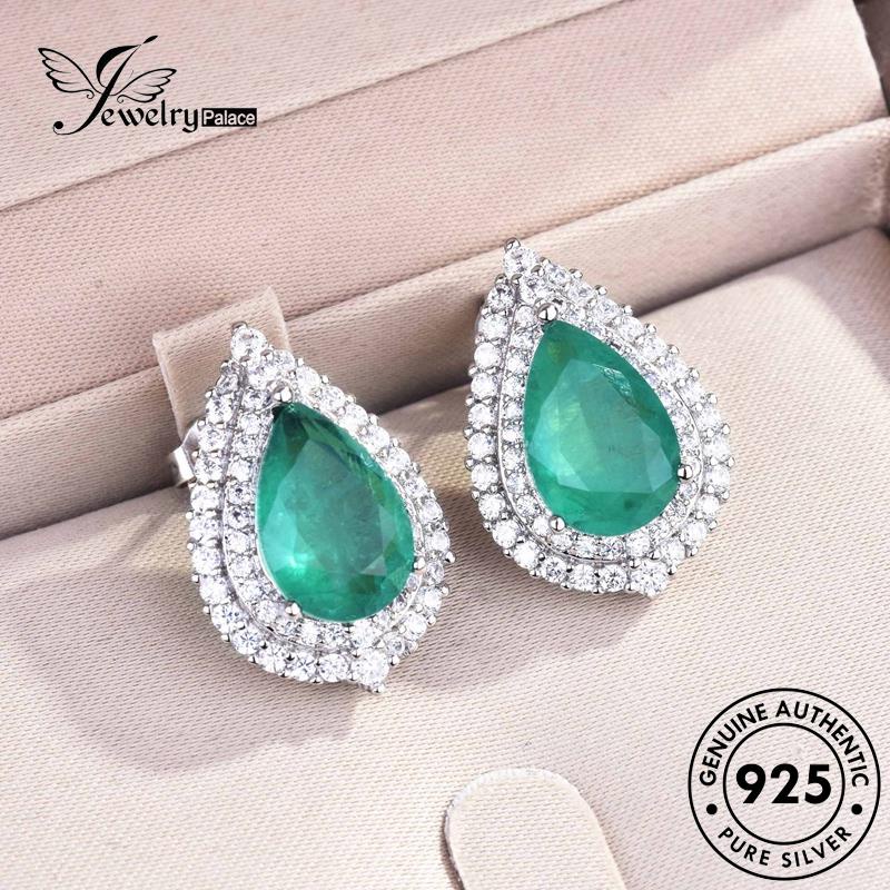 Perhiasantempat Wanita Kalung Set Perak925 Asli Emerald Mewah S444