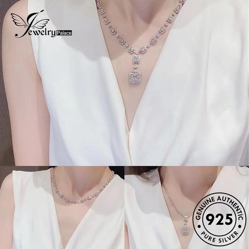 Jewelrypalace 925kalung Moissanite Asli Berlian Set Persegi Wanita Perak S509