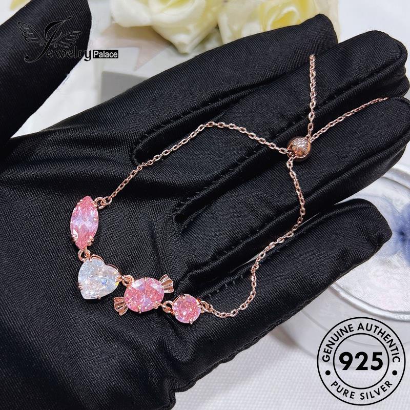 Jewelrypalace Set Kristal Pink Wanita Kalung925 Berlian Perak Asli Candy S476