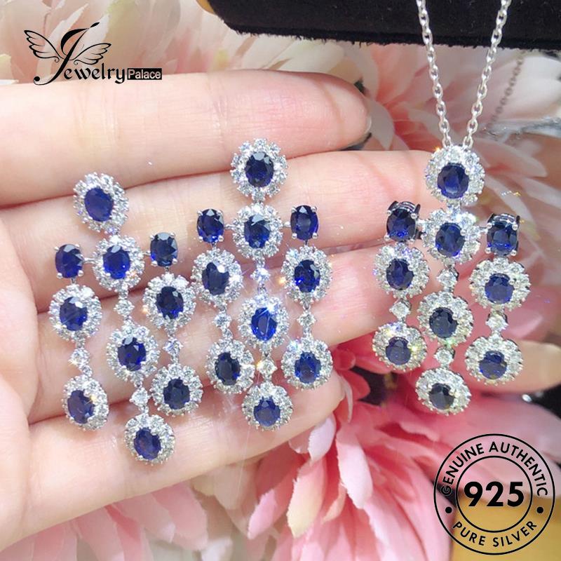 Jewelrypalace Set Perak925 Asli Safir Kalung Wanita Bulat S543