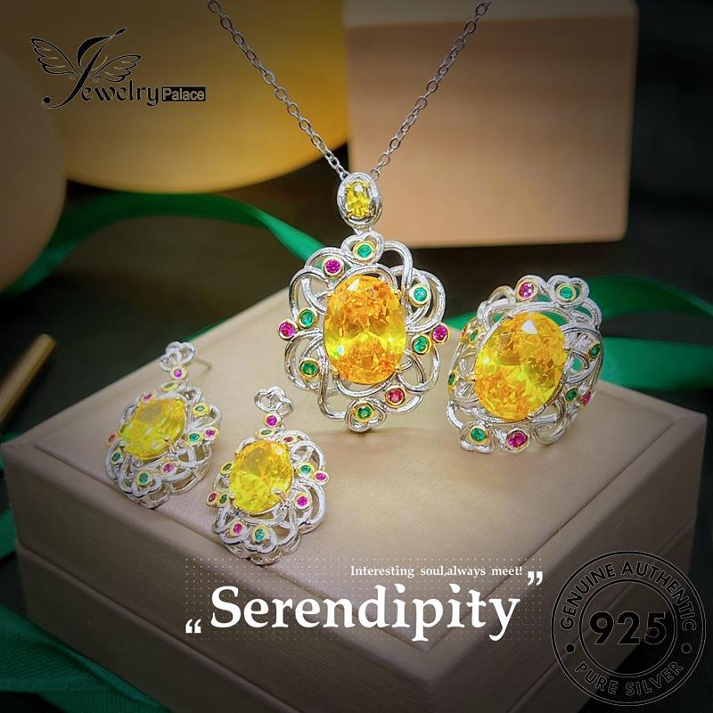 Jewelrypalace Hollow Wanita925 Set Kalung Ukir Asli Citrine Silver S550