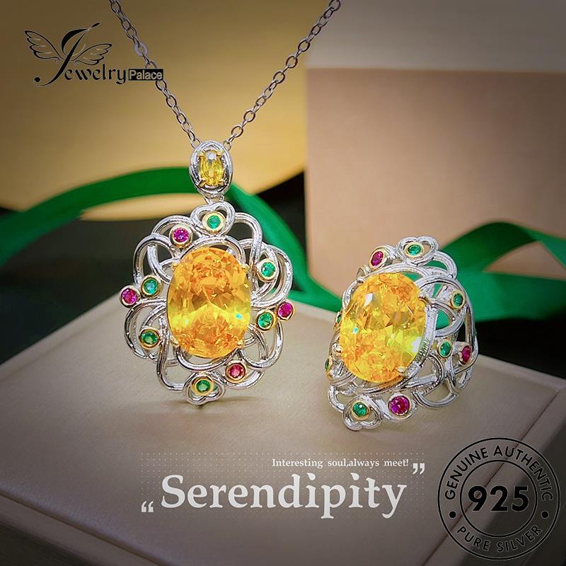 Jewelrypalace Hollow Wanita925 Set Kalung Ukir Asli Citrine Silver S550