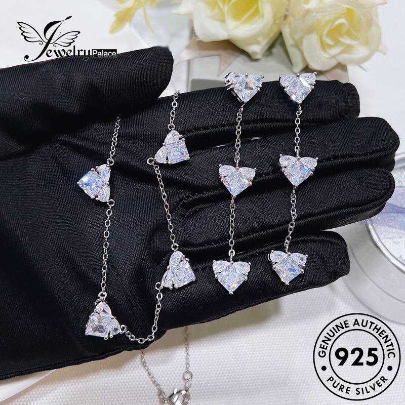 Tempat Perhiasan Wanita Asli Berlian Silver Princess Kristal Kalung Set Pink925 S513