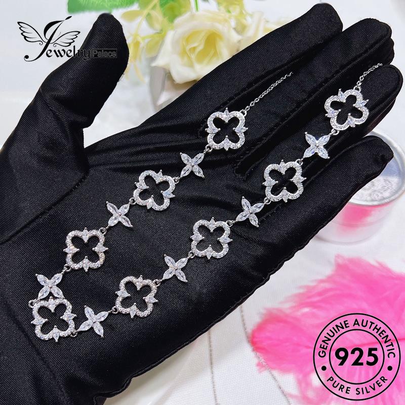 Tempat Perhiasan Wanita Empat925 Kalung Asli Moissanite Daun Set Semanggi Perak Berlian S516