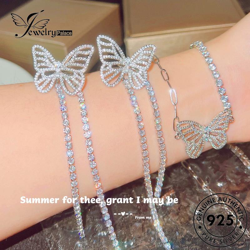 Jewelrypalace Berlian925 Perak Set Asli Kupu-Kupu Wanita Kalung Moissanite S556