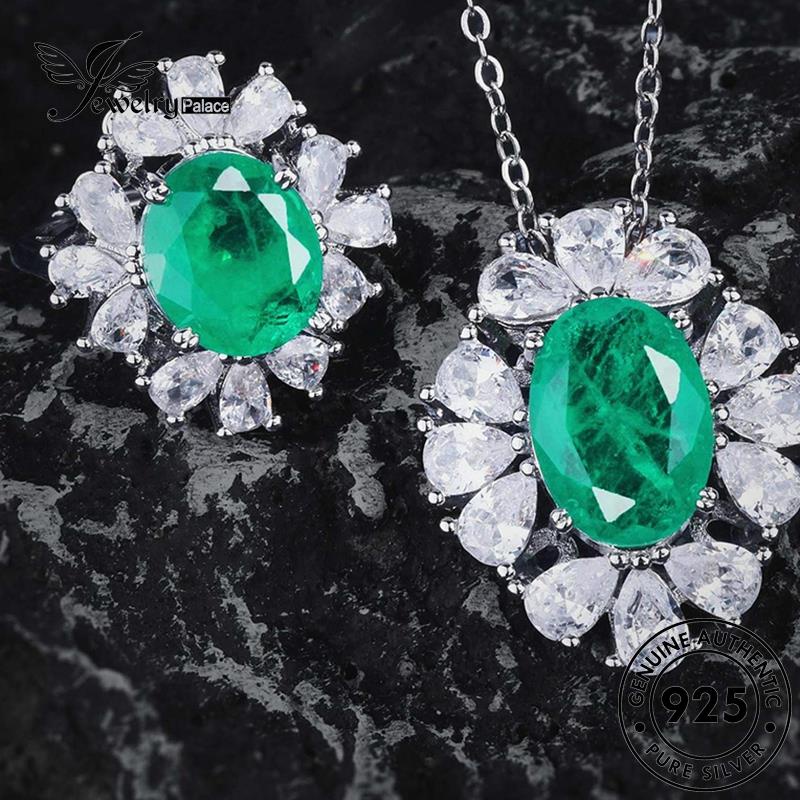 Jewelrypalace Perak Asli925 Set Wanita Emerald Kalung Mewah S613