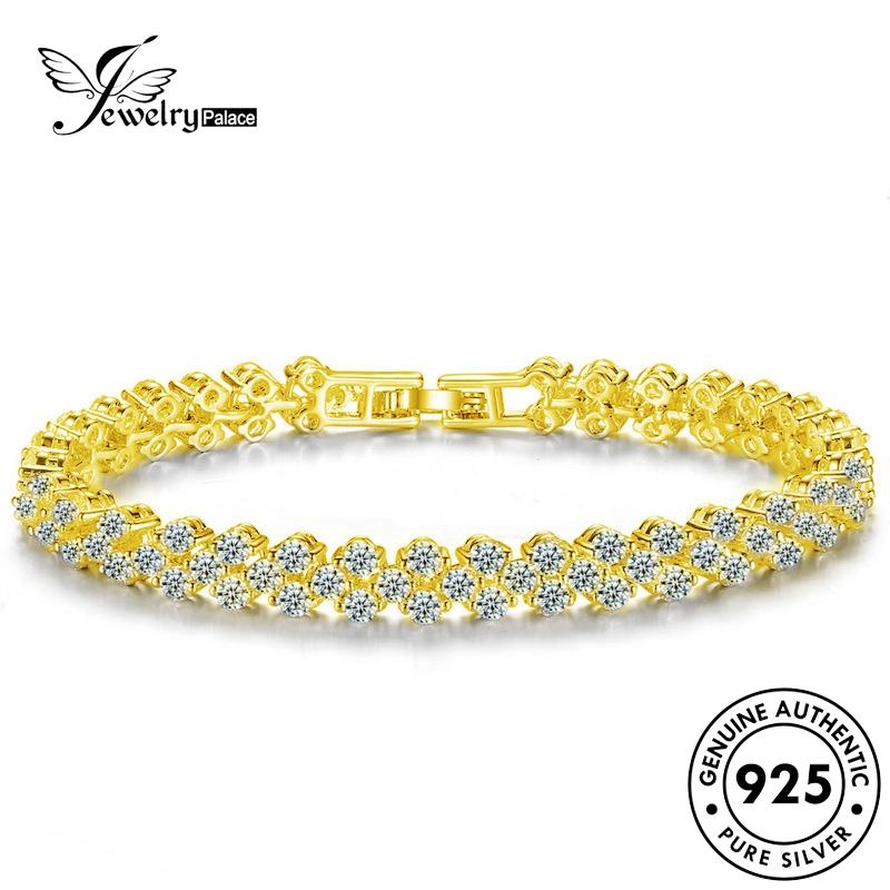 Jewelrypalace Wanita Moissanite Gelang Mewah925 Berlian Diamond Perak Emas Asli B372