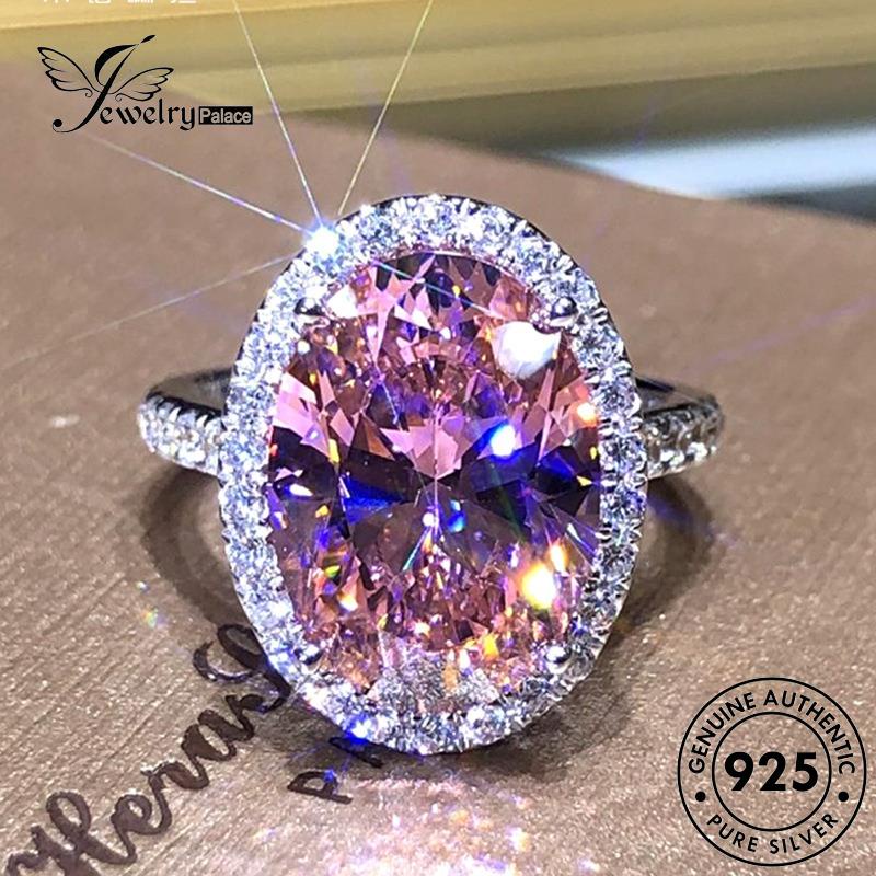 Jewelrypalace Cincin Perak925 Pink Asli Kristal Mewah Oval Berlian Wanita R1