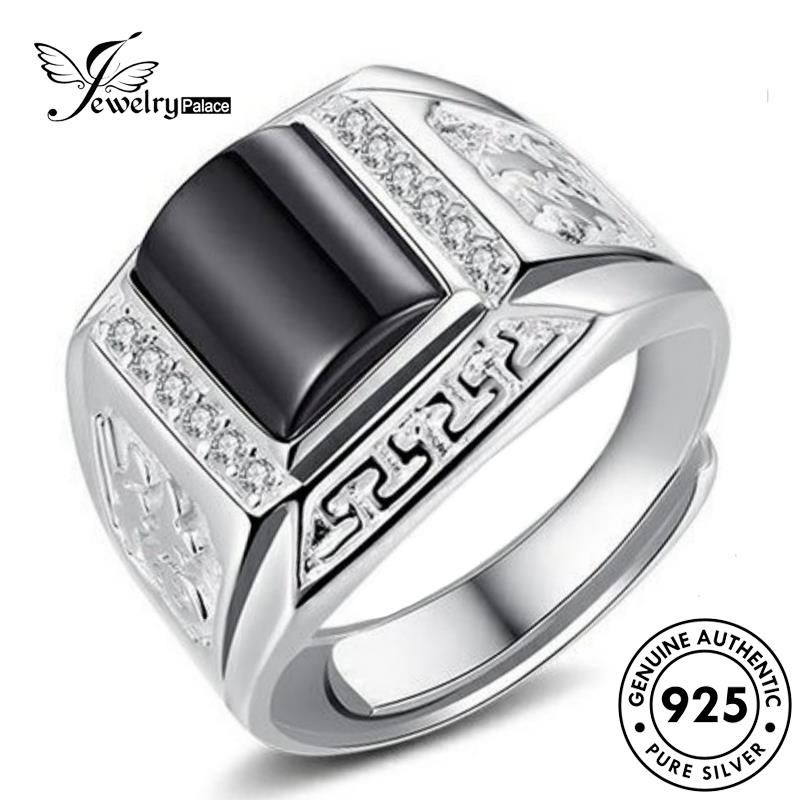 Jewelrypalace Cincin Persegi Obsidian Pria Berlian Perak Temperamen Hitam925 Asli R75