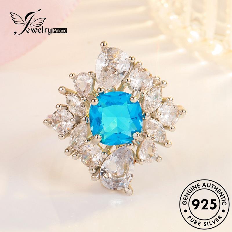 Jewelrypalace Cincin Mata Aquamarine Perak Kuda Wanita Asli925Mewah R240