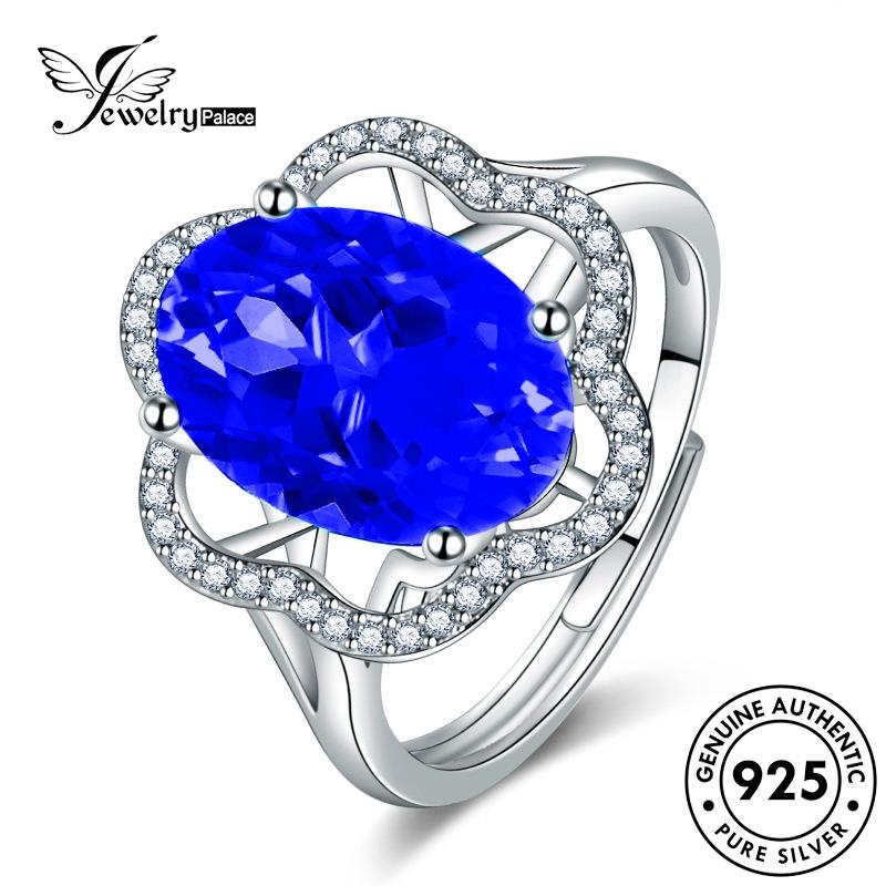 Jewelrypalace Cincin Bunga Aquamarine Asli Temperamen Perak925 Wanita R433
