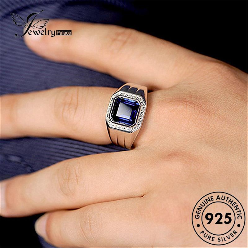 Jewelrypalace Asli Wanita925 Mendominasi Perak Cincin Kotak Safir R311