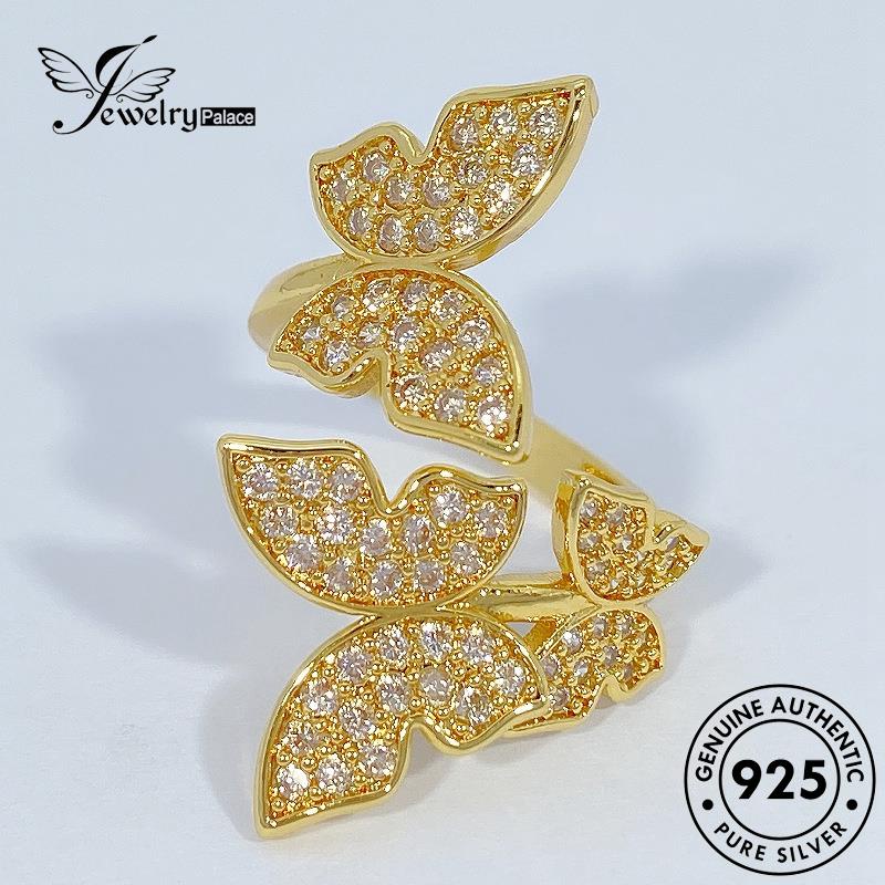 Jewelrypalace Cincin Berlian Asli925 Kupu-Kupu Wanita Kepribadian Emas Moissanite Perak R504