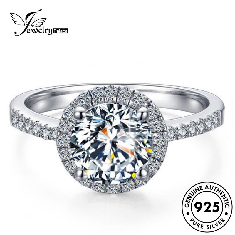 Jewelrypalace Berlian Asli Klasik Perak Wanita925 Moissanite Cincin Bulat R438