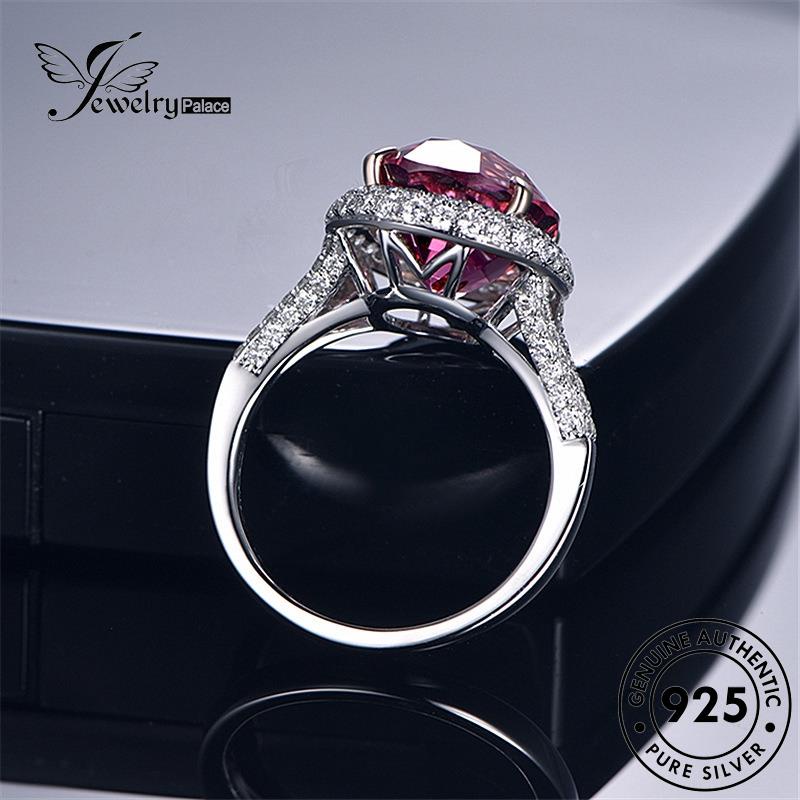 Perhiasantempat925cincin Simple Oval Kristal Asli Wanita Berlian Pink Perak R445