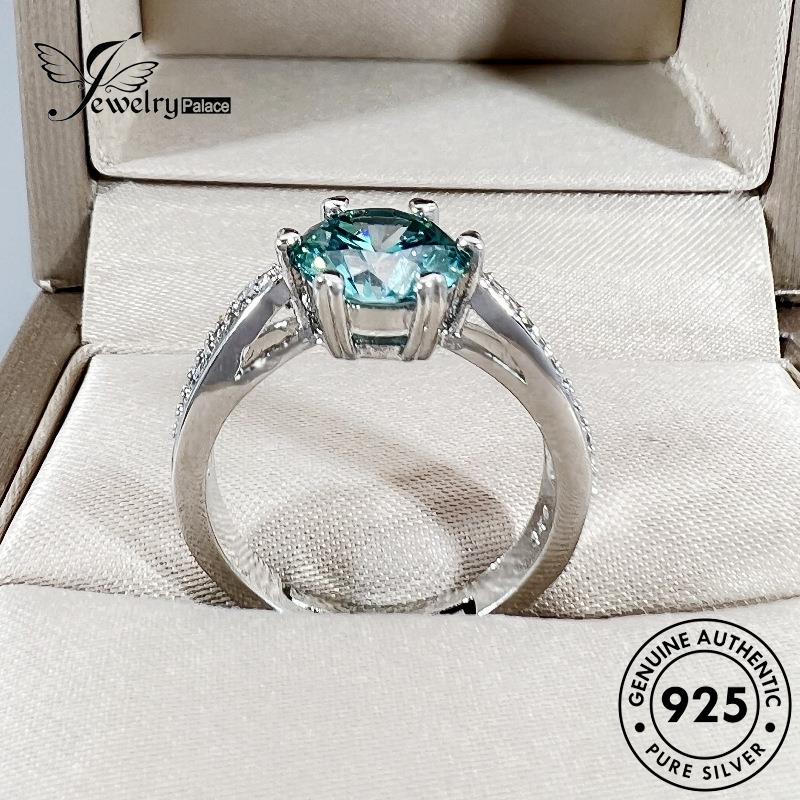 Tempat Perhiasan Wanita925 Perak Kepribadian Aquamarine Cincin Cinta Asli R465